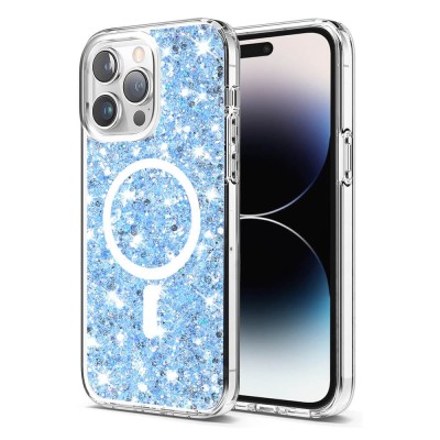 Husa Iphone 14 Pro Max Techsuit Sparkly Glitter magsafe albastru foto