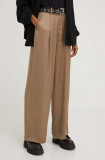 Answear Lab pantaloni femei, culoarea bej, lat, high waist
