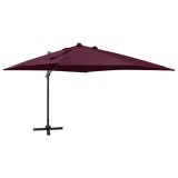 VidaXL Umbrelă suspendată cu st&acirc;lp și LED-uri, roșu bordo, 300 cm