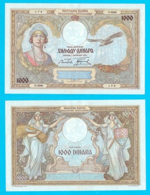 Iugoslavia (p#29) 1.000 Dinara 1931 aUNC+ &amp;#039;Prințesa Maria a Rom&amp;acirc;niei&amp;#039; serie: O.0299 179 foto