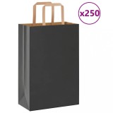vidaXL Pungi de h&acirc;rtie 250 buc cu m&acirc;nere negre 21x11x31 cm