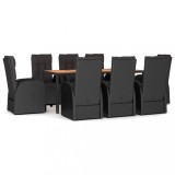 Set mobilier de gradina cu perne, 9 piese, negru, poliratan