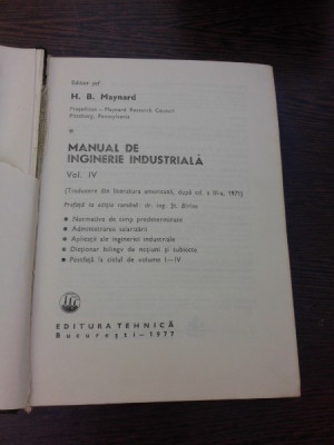 MANUAL DE INGINERIE INDUSTRIALA - H.B. MAYNARD VOL.4 foto