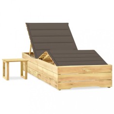 vidaXL Șezlong de grădină cu masă și pernă, lemn de pin tratat