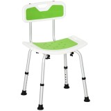 Scaun de Dus HOMCOM pentru Seniori, Reglabil pe &Icirc;nălțime, cu Spătar, Antialunecare, 51.5x49.5x68.5-81cm, Verde | Aosom Romania
