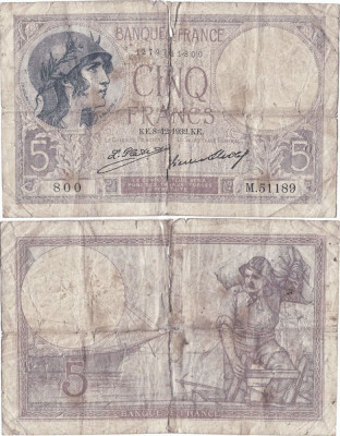 1932 (8 XII), 5 francs (P-72d.9) - Franța foto