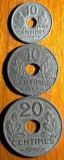 FRANTA(VICHY) LOT TREI MONEDE ZINC/10 +10+20 CENTIMES 1942,1943/