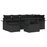Set canapea grădină 7 piese perne Negru Ratan Polimeric, Canapea grădină 2 persoane cu depozitare perne Negru Ratan Polimeric, vidaXL