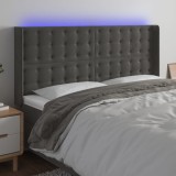 vidaXL Tăblie de pat cu LED, gri &icirc;nchis, 203x16x118/128 cm, catifea