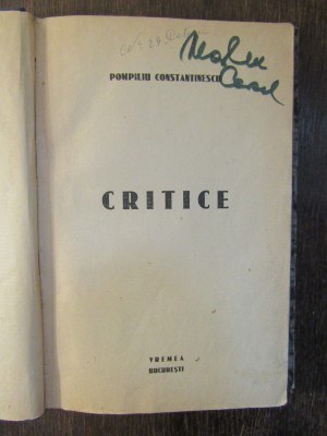 CRITICE -POMPILIU CONSTANTINESCU , 1933 foto