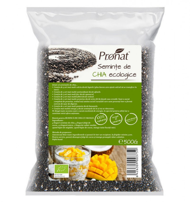 Seminte de chia bio, 500g Pronat