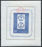 1959 , Lp 472 , 10 ani comert filatelic de stat , colita supratipar , hartie azurata , MNH