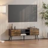 Comoda TV Eskilstuna cu 2 usi si 2 rafturi, negru si lemn &icirc;nchis