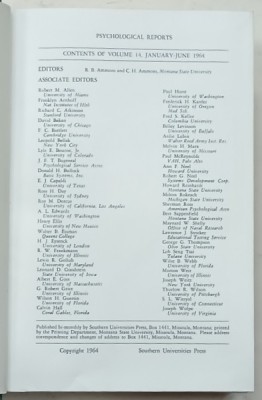 PSYCHOLOGICAL REPORTS , VOL. 14 , JANUARY - JUNE , 1964 foto