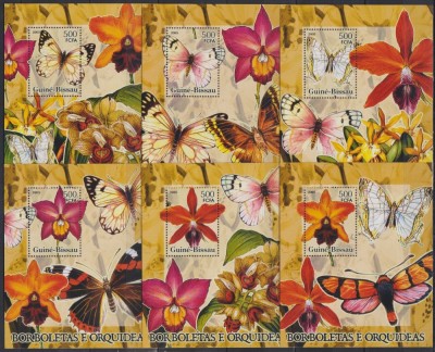 Guinea-Bissau 2005 - FLUTURI si ORHIDEE - 6 Colite de LUX - MNH foto
