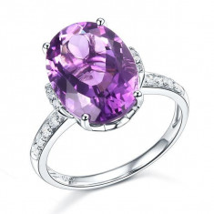 Inel Borealy Aur Alb 14K Diamante Naturale 5.75 Ct Oval Purple Ametist 0.22 Ct Luxury foto
