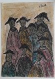 Studiu personaje pentru Regele nebun semnat Baba ceracolor 29 x 21 cm, Portrete, Pastel, Abstract