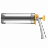 Dispozitiv metalic ideal pentru prepararea biscuiților și ornarea torturilor, echipat cu 20 de discuri cu modele variate și 4 capete pentru decorare