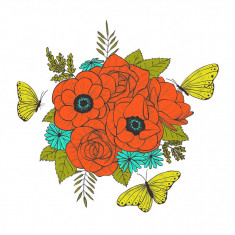 Sticker decorativ, Buchet de flori, Portocaliu Intens, 120 cm, 1170ST-37
