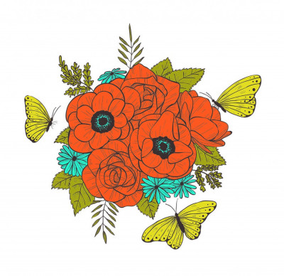Sticker decorativ, Buchet de flori, Portocaliu Intens, 120 cm, 1170ST-37 foto