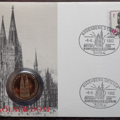 GERMANIA - FDC SI MONEDA 5 MARK 1980, LIT. D, 100 ANI - - DOMUL DIN KOLN