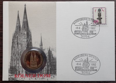 GERMANIA - FDC SI MONEDA 5 MARK 1980, LIT. D, 100 ANI - - DOMUL DIN KOLN foto