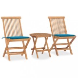 Set mobilier exterior pliabil cu pernă, 3 piese, lemn masiv tec