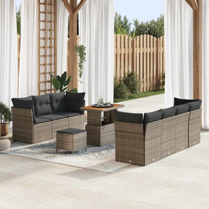 vidaXL Set de canapele pentru grădină 10 pcs Gri 90 x 55 x 71 cm