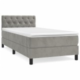 Cumpara ieftin Pat box spring cu saltea, gri deschis, 80x200 cm, catifea