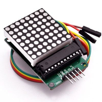 Modul LED MATRIX 8X8 campuri 32x32 mm rosu 5V Interfata SPI inclus cu controlerul MAX7219 si cabluri foto