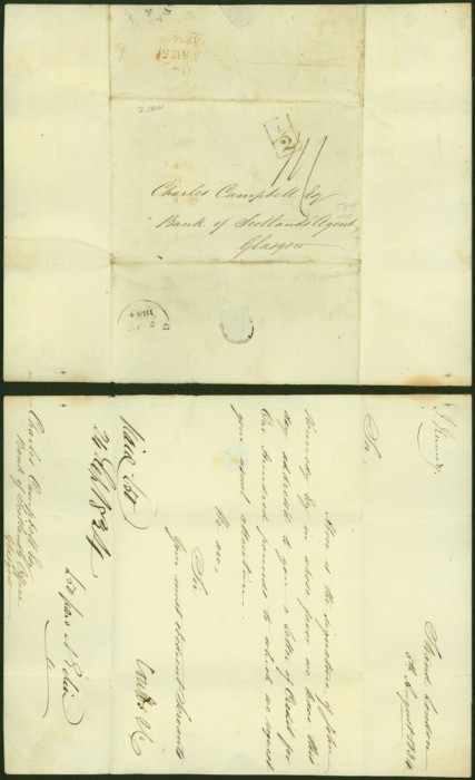 Great Britain 1834 stampless Cover + Content London to Glasgow DB.512