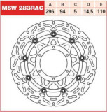 Disc fr&acirc;nă flotant față, 296/94x5mm 6x110mm, diametru gaură de centrare 6,5mm, spacing 14,5 compatibil: HONDA CB, CBR 600F (Hornet)/600FA (ABS)/600FA