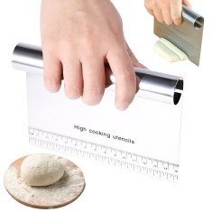 Spatula pentru taiat aluat Koken, Inox, Gadget de bucatarie multifunctional, Taietor Aluat, Usor de curatat, Confortabil antiderapant, 15x12 cm, Argin