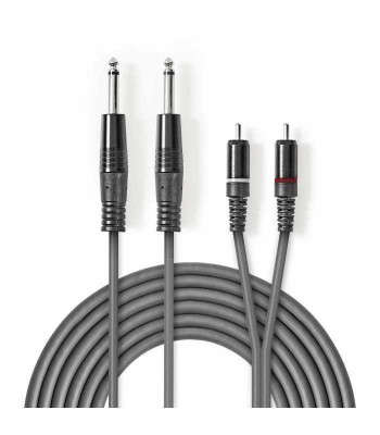 Cablu audio stereo 2x 6.35 mm Jack tata - 2x RCA tata 1.5m gri Nedis foto