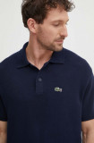 Lacoste polo de bumbac culoarea albastru marin, cu imprimeu