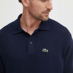 Lacoste polo de bumbac culoarea albastru marin, cu imprimeu