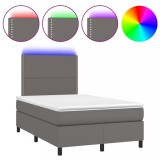 Cumpara ieftin Pat cu arcuri, saltea si LED, gri, 120x200 cm, piele ecologica