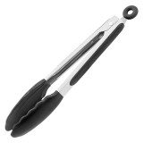 Cleste pentru servire Teesa, silicon, maner ergonomic, Negru/Argintiu