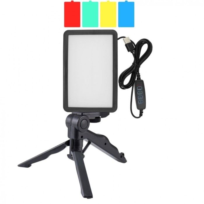 Mini panou Bi Color 160 LED, mini trepied vlogging, filet 1 4, 4 filtre de culoare, alimentare USB, 2 filete universale 1 4 si 2 spatii destinate pent