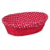 Coș decorativ oval din bambus cu interior textil roșu cu buline, 37x27x10 cm, CMCLASS