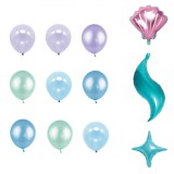 Set Decorativ Petrecere, Model Sirena, 60 Bucăți, Multicolor, Baloane și Accesorii