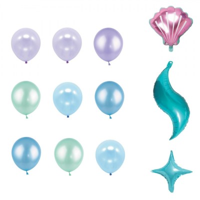 Set Decorativ Petrecere, Model Sirena, 60 Bucăți, Multicolor, Baloane și Accesorii foto