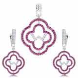 Set cercei și pandantiv, argint 925, contur flori, zirconii transparente și roz