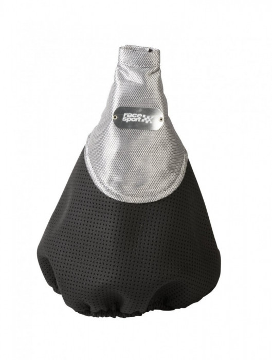 Manson schimbator de viteze din piele perforata, negru + gri Race Sport, husa schimbator