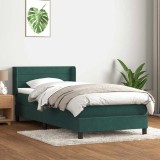 Cumpara ieftin Pat box spring cu saltea, verde &icirc;nchis, 80x210 cm, catifea
