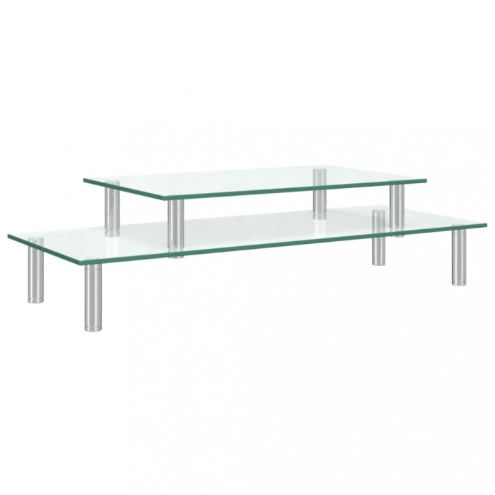 Suport de monitor cu 2 niveluri, transparent, sticla