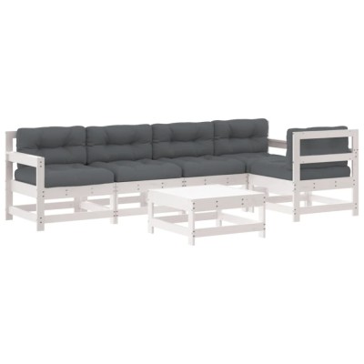 Set mobilier relaxare gradina&amp;amp;perne 6 piese alb lemn masiv pin foto