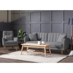 Set canapea 3 locuri extensibila si fotoliu Aqua Gri inchis