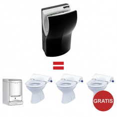 Pachet Uscator de maini DUALFLOW PLUS vertical, Negru, Mediclinics si Gratuit Dozator si Capac toaleta igienic foto