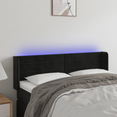 vidaXL Tăblie de pat cu LED, negru, 147x16x78/88 cm, catifea